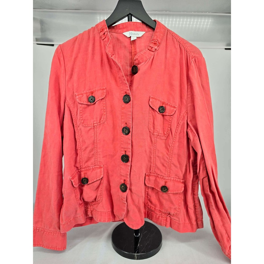 Relativity Womens XL Coral Pink Utility Jacket Button Front 4 Pocket Shacket